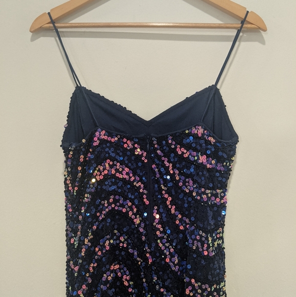 Adrianna Papell Spaghetti Sweetheart Navy Sequin Maxi Dress - Picture 8 of 15